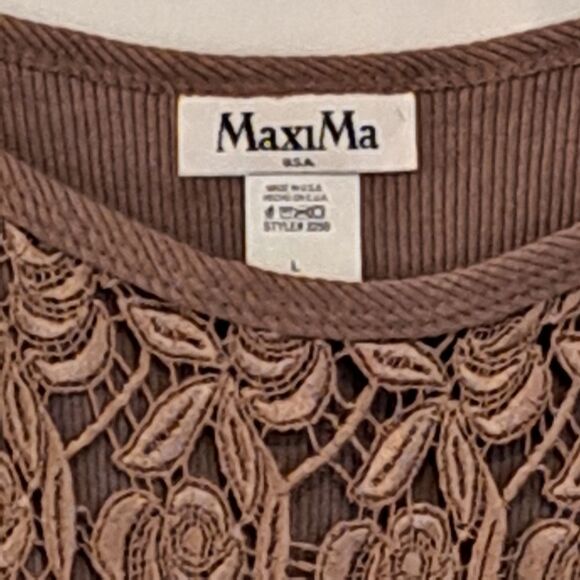 MaxiMa Y2K 90's Taupe Floral Eyelet Ribbed Spaghetti Top Size Large - Picture 6 of 13
